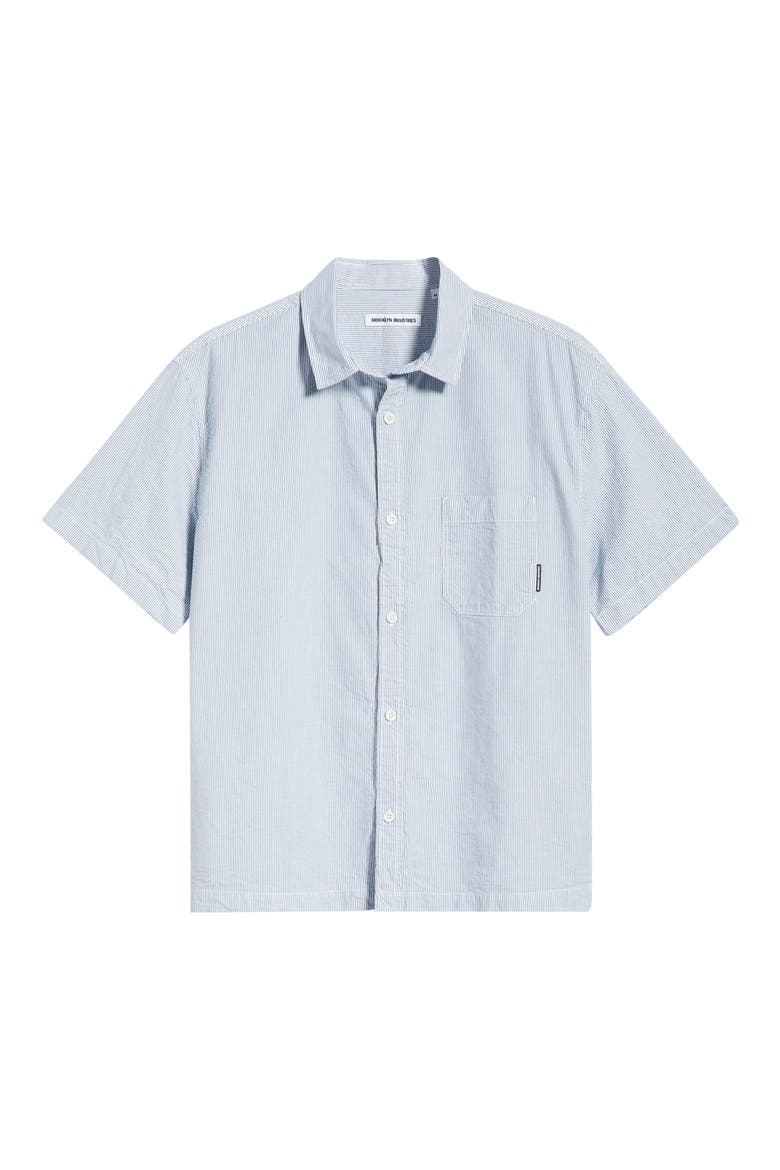 Stripe Short Sleeve Cotton Button-Up Shirt, Alternate, color, BLUE STRIPED