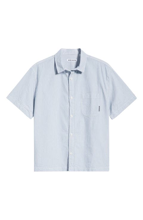 Stripe Short Sleeve Cotton Button-Up Shirt