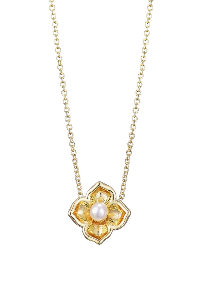 Flower Encased Pearl Pendant Necklace, Main, color, WHITE
