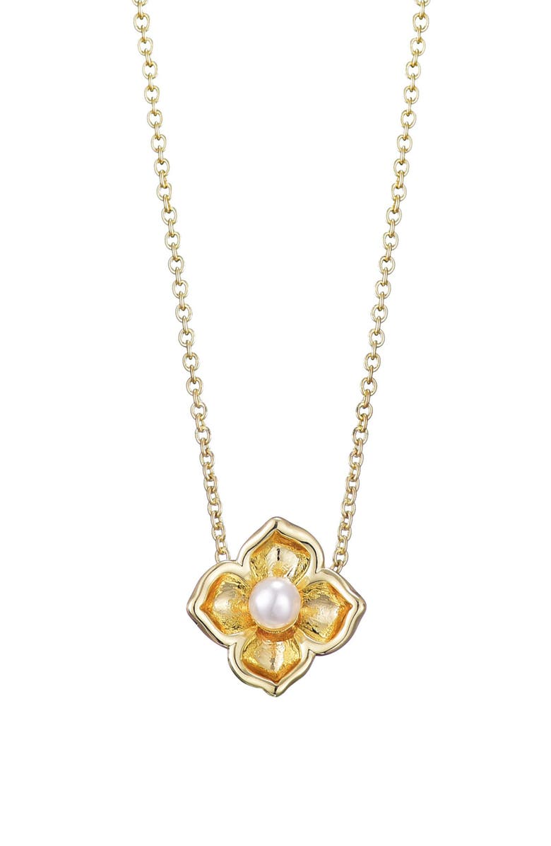 Adornia Flower Encased Pearl Pendant Necklace, Main, color, White