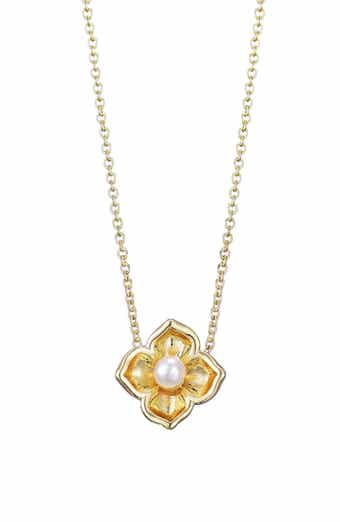 Adornia Flower Encased Pearl Pendant Necklace