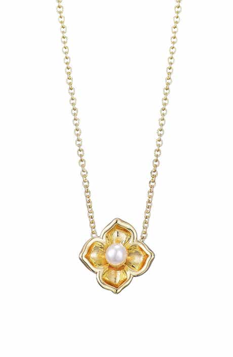Adornia Flower Encased Pearl Pendant Necklace