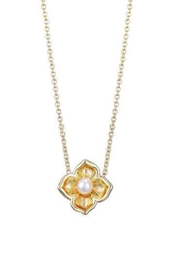 Adornia 14k Gold Plated Flower Encased Freshwater Pearl Necklace In Multi