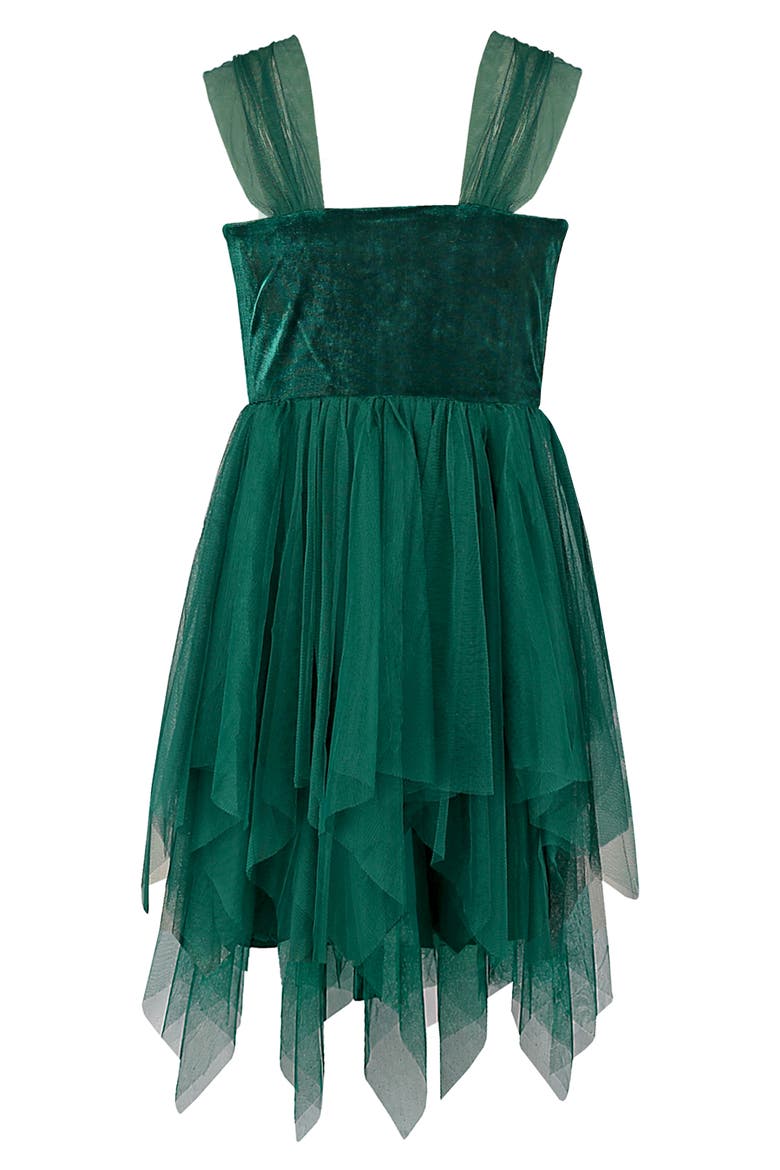 Kids' Velvet and Mesh Fairy Hem Dress, Alternate, color, HUNTER GREEN