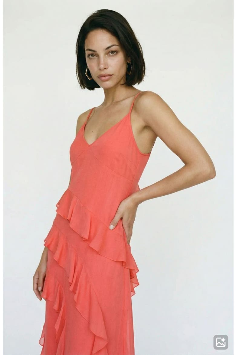 Smilla Ruffle Midi Dress, Alternate, color, POINSETTIA