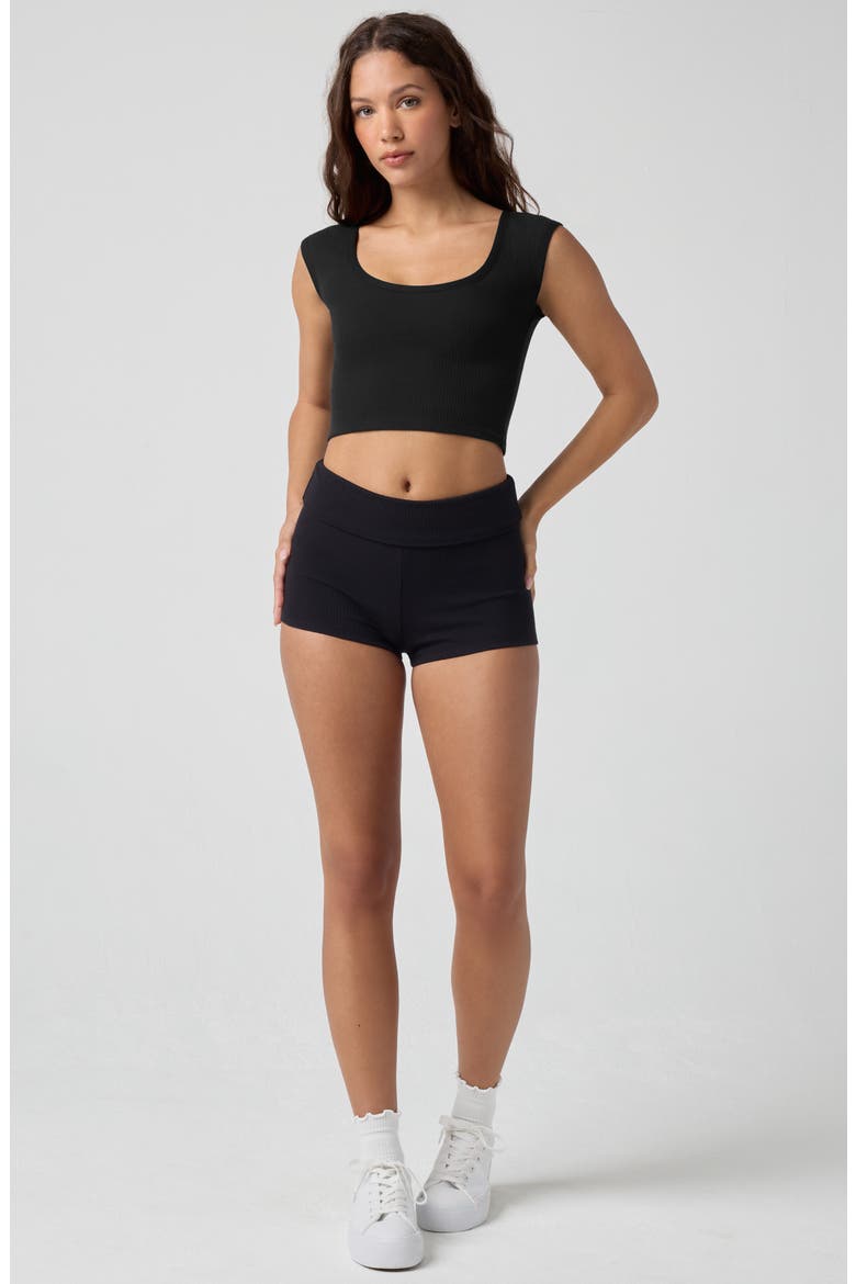 Shortie Rib Shorts, Alternate, color, BLACK