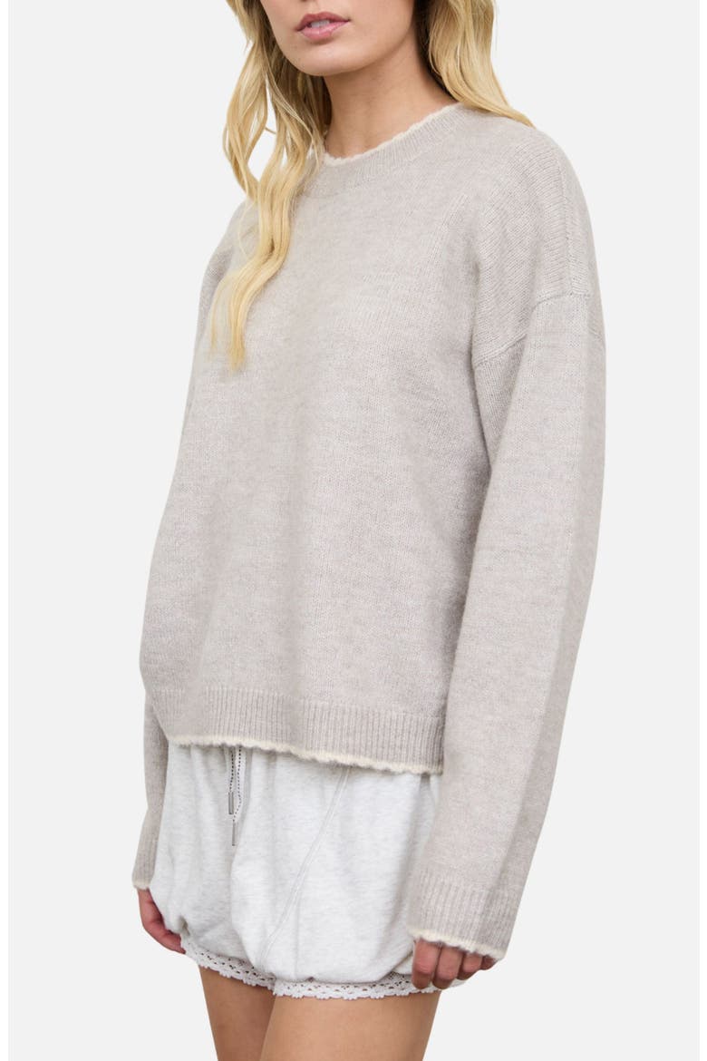 Contrast Trim Crew Sweater, Alternate, color, LIGHT TAUPE