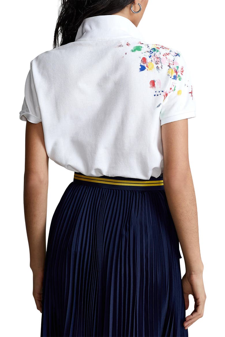 Classic Fit Paint Splatter Cotton Polo, Alternate, color, WHITE