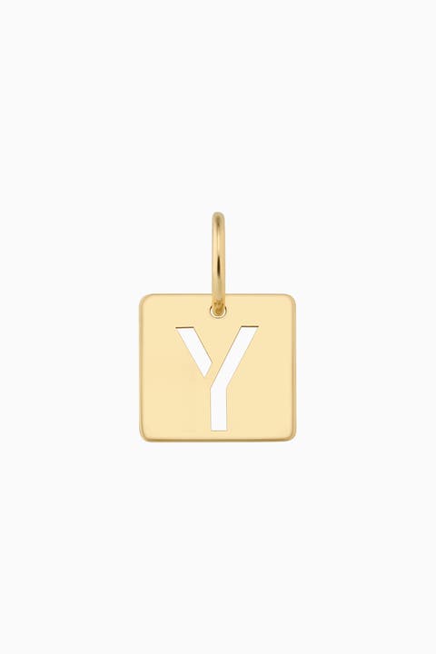 14K Yellow Gold Initial Tile Pendant Charm