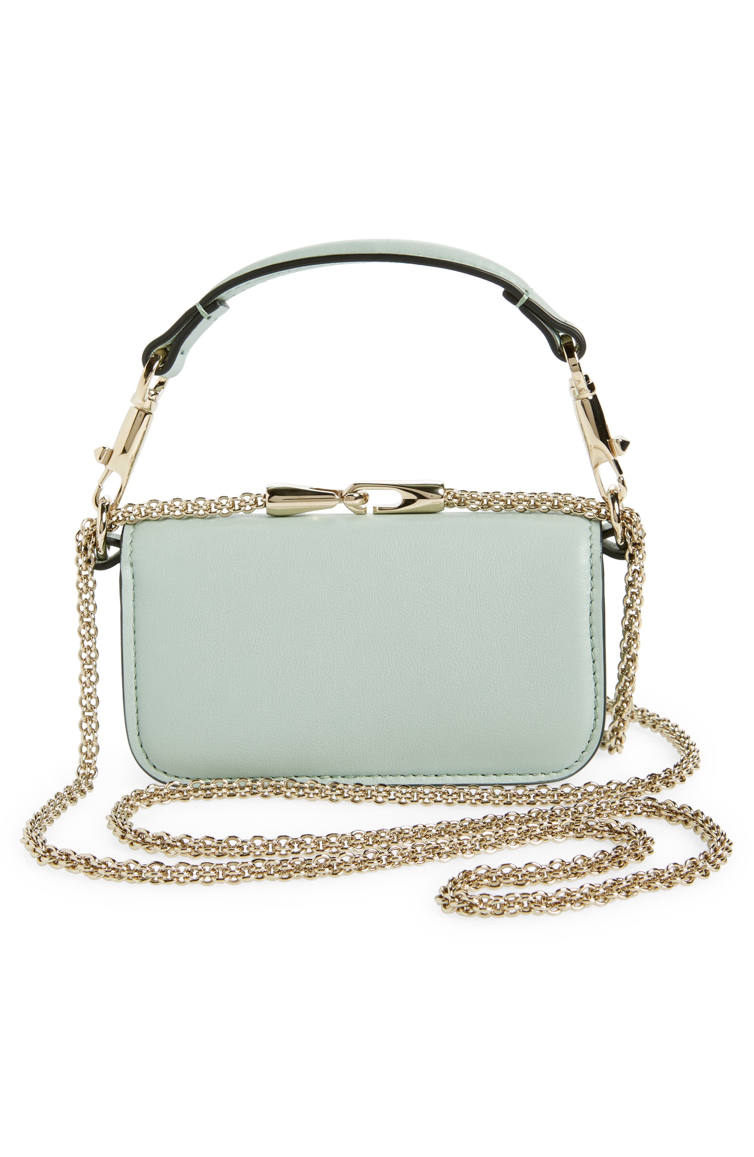 Valentino Garavani Mini Locò Crystal Logo Leather Shoulder Bag, Alternate, color, Water Green/ Crisolite