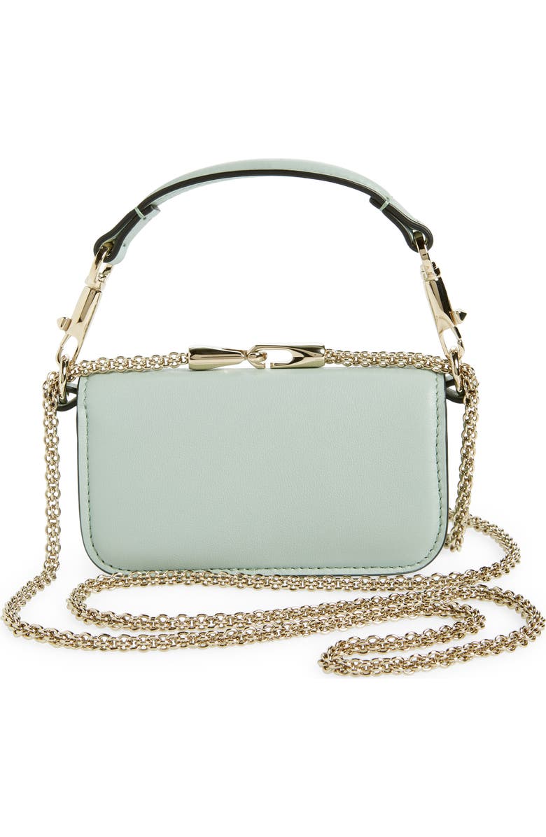 Valentino Garavani Mini Locò Crystal Logo Leather Shoulder Bag, Alternate, color, Water Green/ Crisolite
