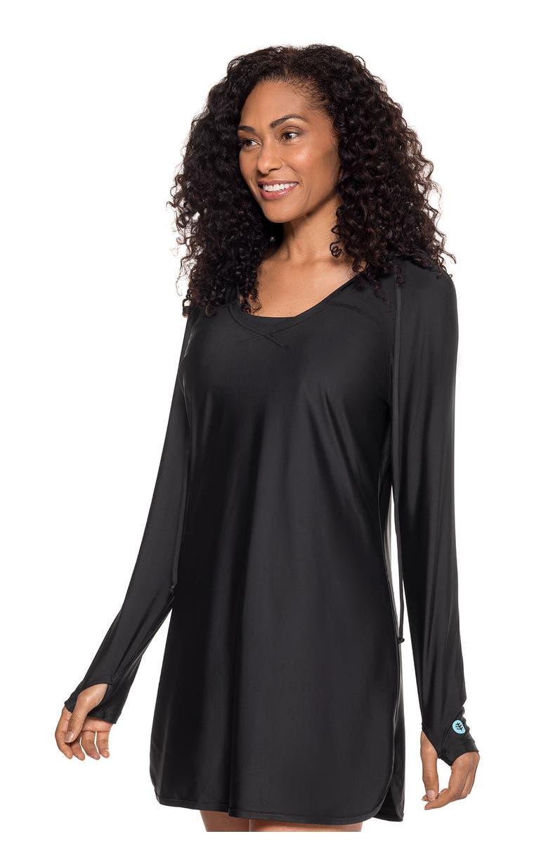 Coolibar Seacoast Hooded Cover-Up Dress, UPF 50+ Sun Protection, Alternate, color, Black