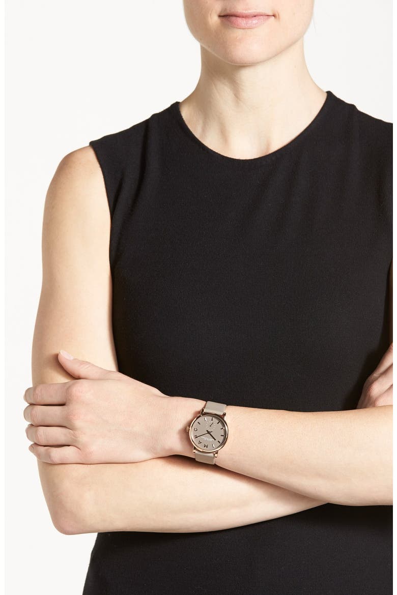 'Baker' Leather Strap Watch, 37mm, Alternate, color, GREY/ ROSE GOLD