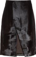 LOULOU DE SAISON Myra Asymmetric Genuine Calf Hair Midi Skirt