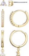 Adornia Set of 3 Cubic Zirconia Stud & Huggie Hoop Earrings