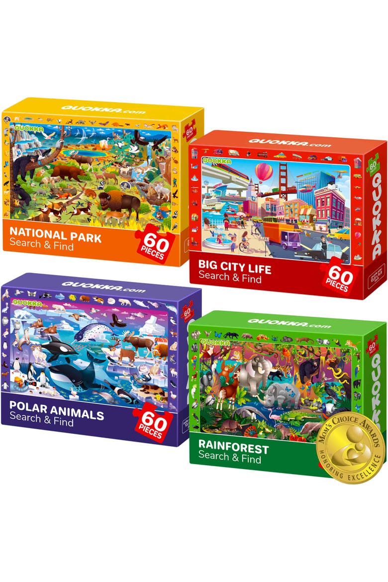 Kids Jigsaw Puzzle Sets - 60 & 100 Piece Educational Puzzles, Main, color, Forest, Polar, USA Parks&City