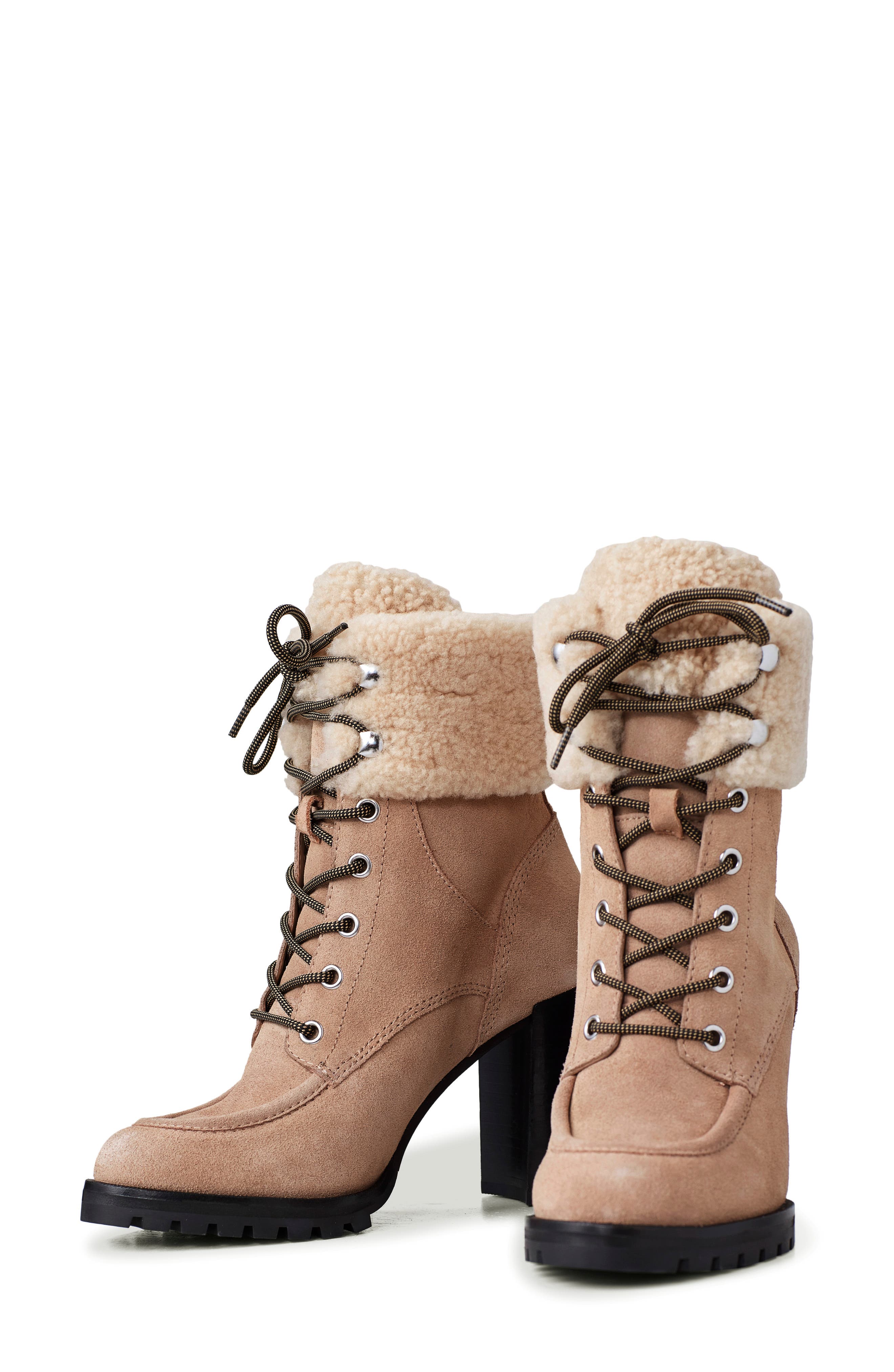 Nina Genuine Shearling Bootie, Alternate, color, TAUPE