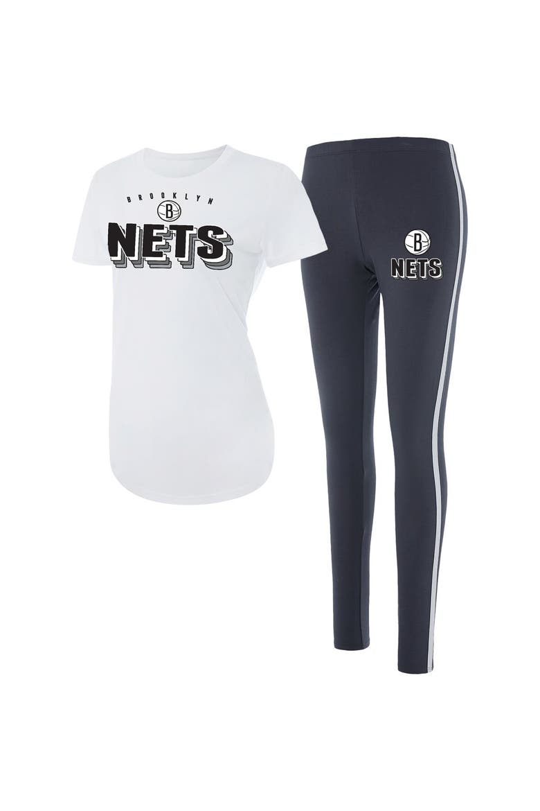 Women's Concepts Sport White/Charcoal Brooklyn Nets Sonata T-Shirt & Leggings Sleep Set, Main, color, White