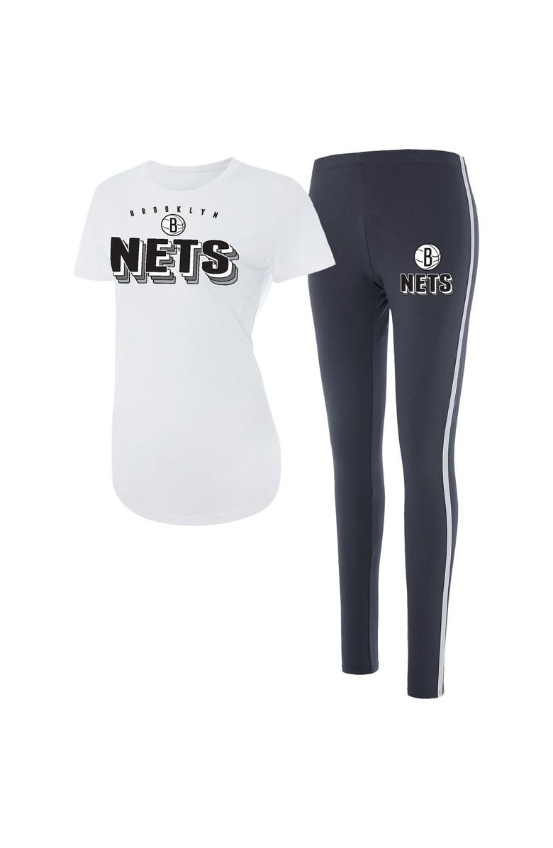 CONCEPTS SPORT Women's Concepts Sport White/Charcoal Brooklyn Nets Sonata T-Shirt & Leggings Sleep Set, Main, color, White