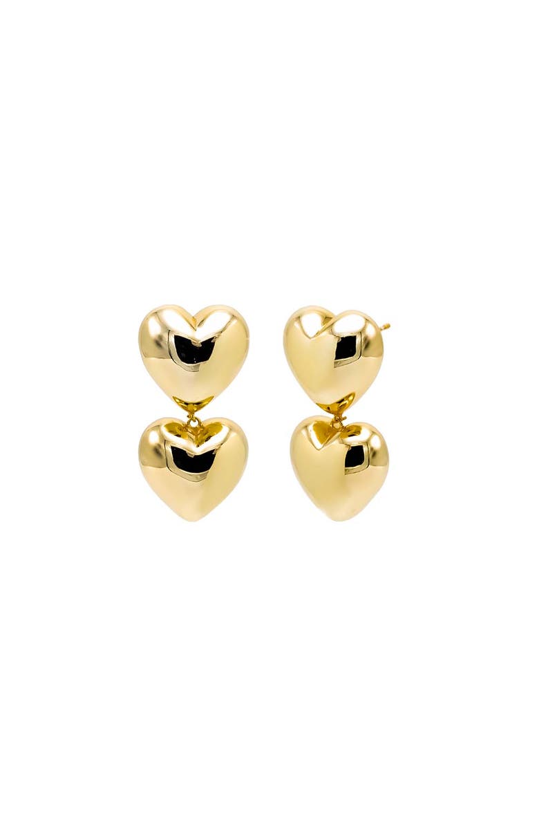 BY ADINA EDEN Solid Double Puffy Heart Drop Stud Earring, Main, color, 