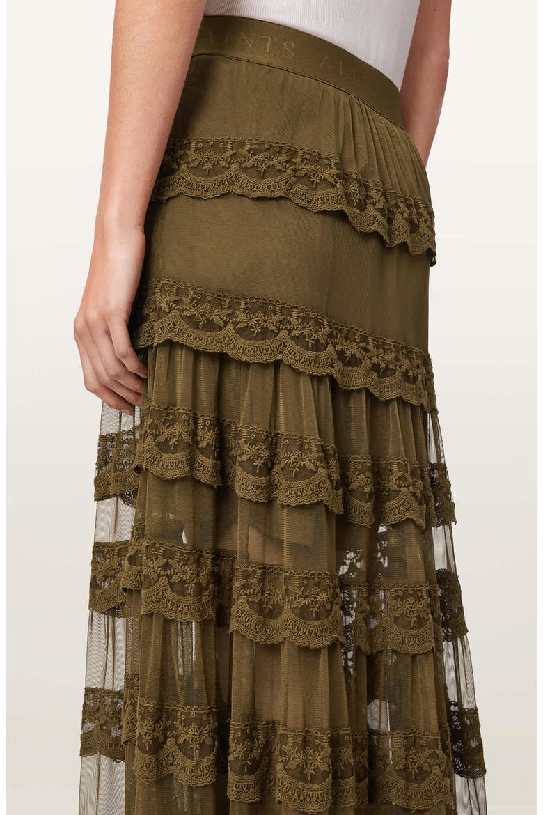 Maggie Lace Ruffle Maxi Skirt, Alternate, color, OLIVE KHAKI GREEN