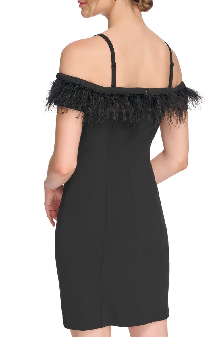 Feather Off-the-Shoulder Dress, Alternate, color, BLACK
