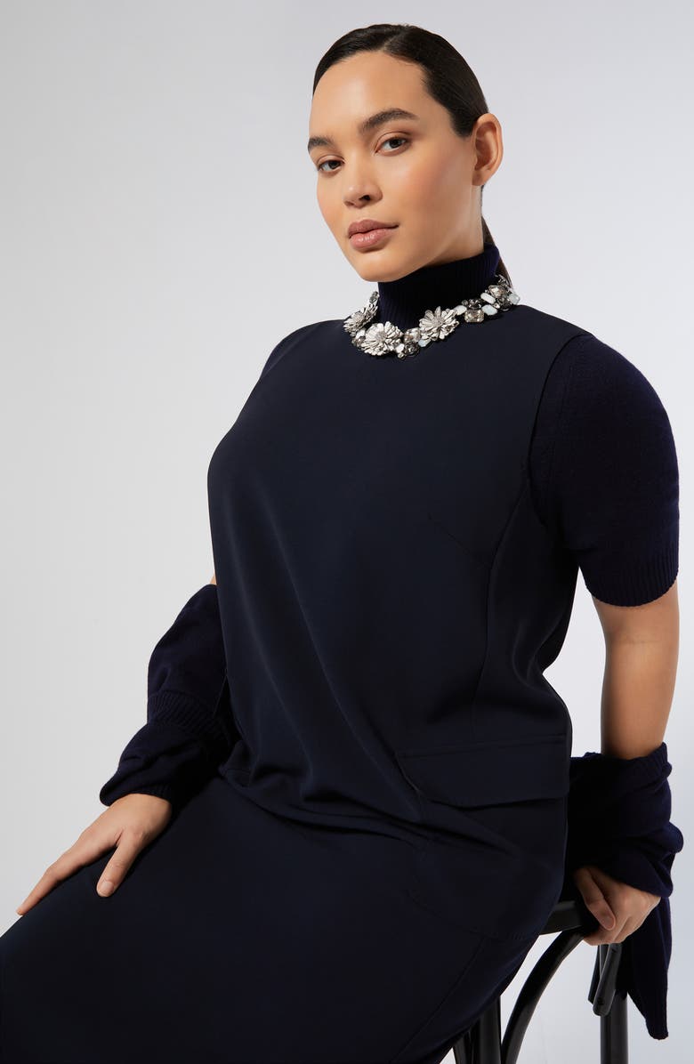 Marina Rinaldi Nepal Turtleneck Short Sleeve Cashmere Sweater, Alternate, color, Navy