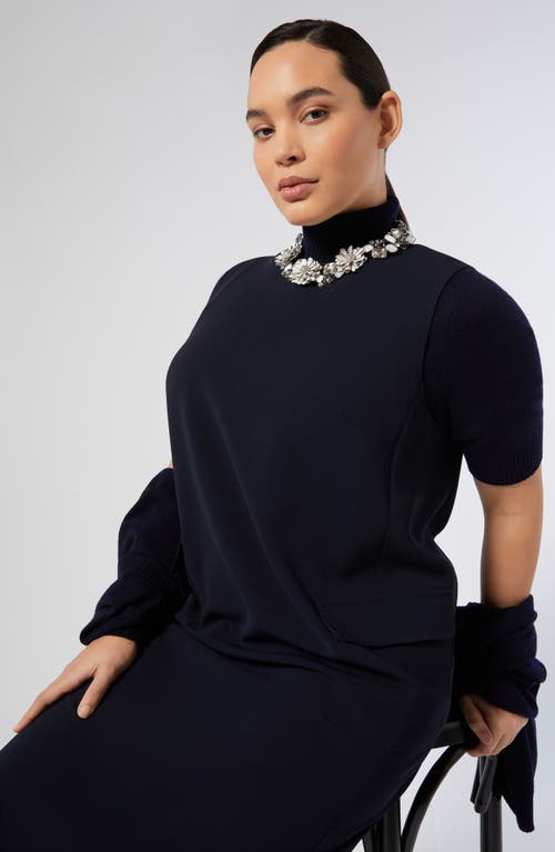 Marina Rinaldi Nepal Turtleneck Short Sleeve Cashmere Sweater In Blue