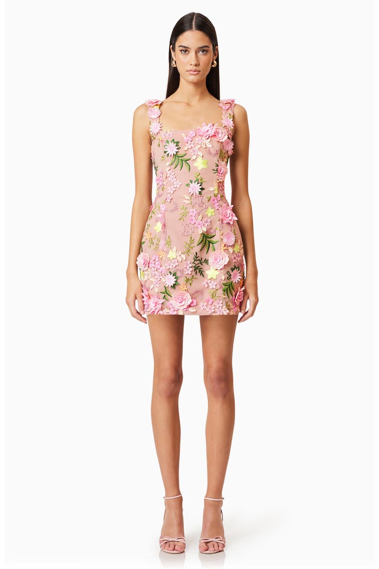 Aella Floral Appliqué Cocktail Minidress, Alternate, color, PINK MULTI