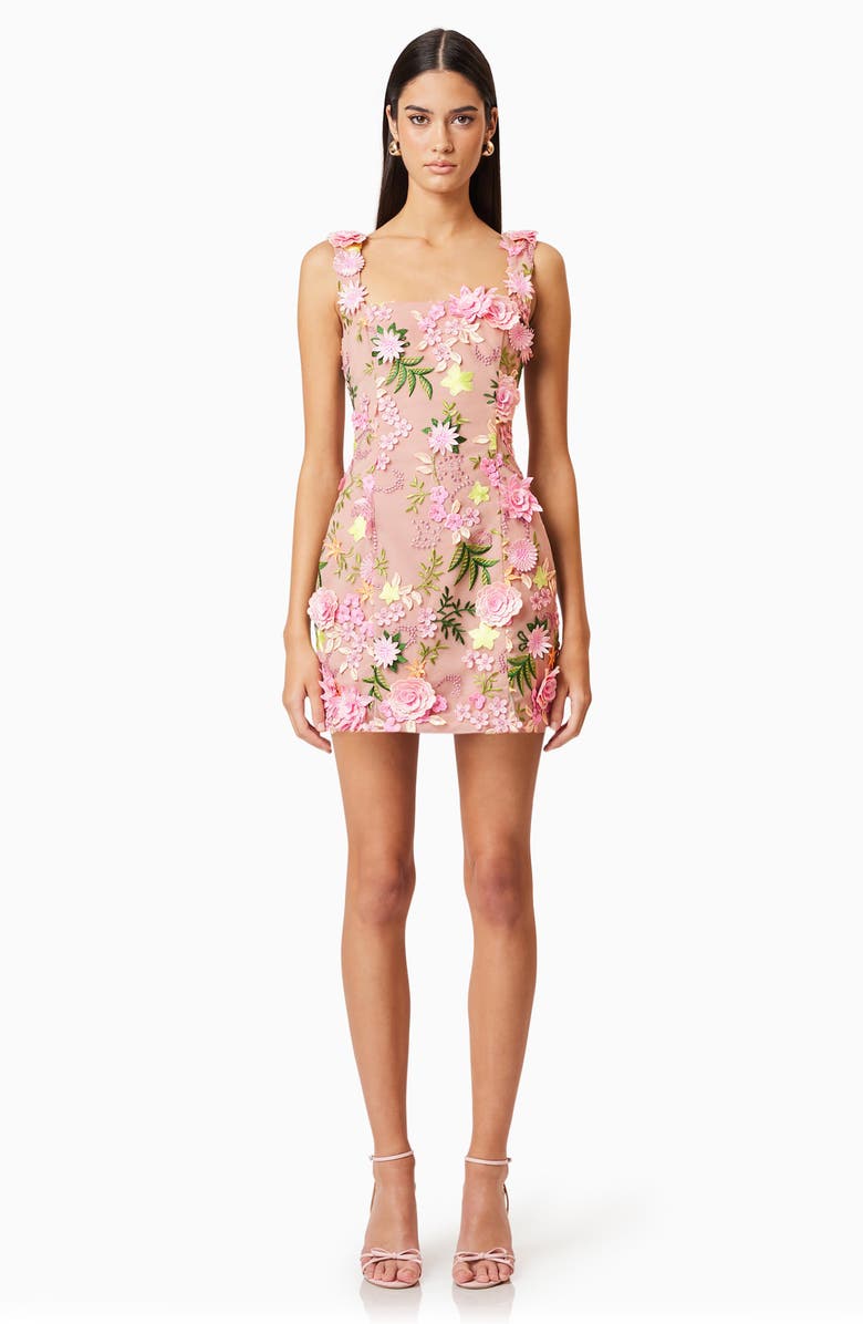 Elliatt Aella Floral Appliqué Cocktail Minidress, Alternate, color, Pink Multi