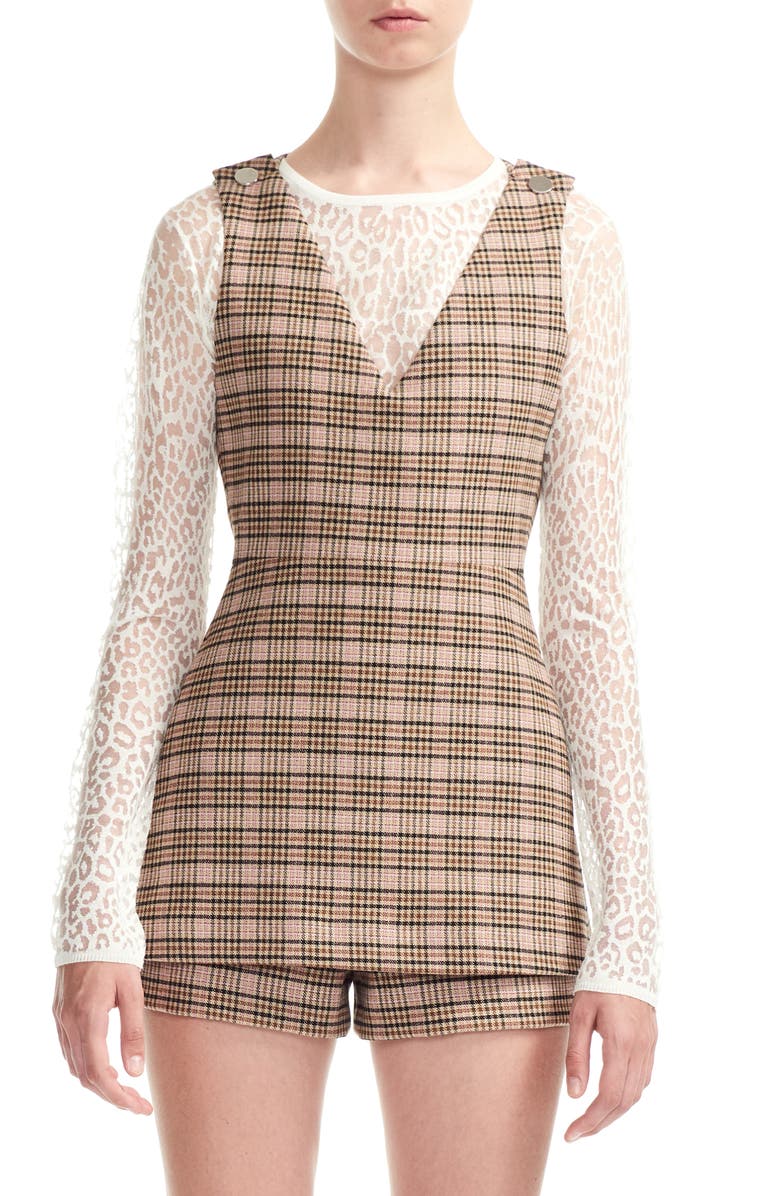 maje Irilo Plaid Sleeveless Romper, Main, color,