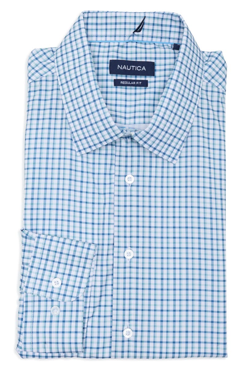 Nautica Plaid Regular Fit Dress Shirt, Alternate, color, White/ Blue/ Green