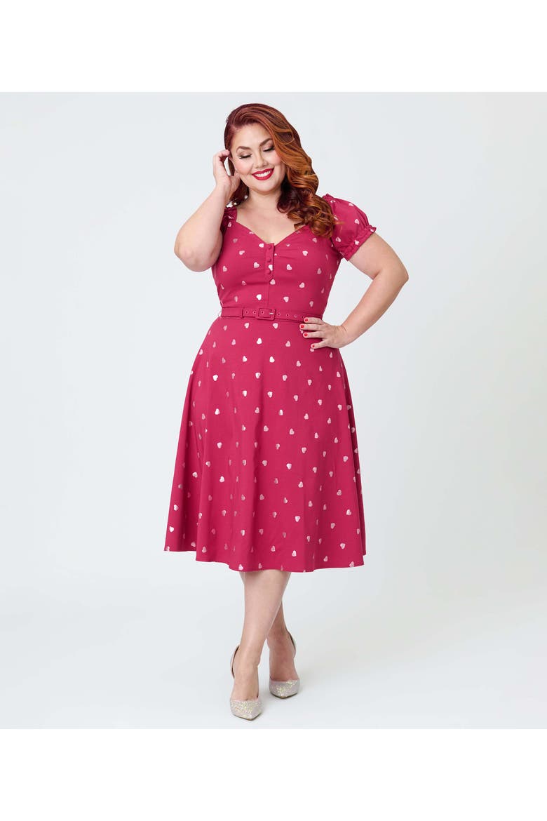 Plus Size Ohara Swing Dress, Alternate, color, Burgundy W/ Pink Hearts