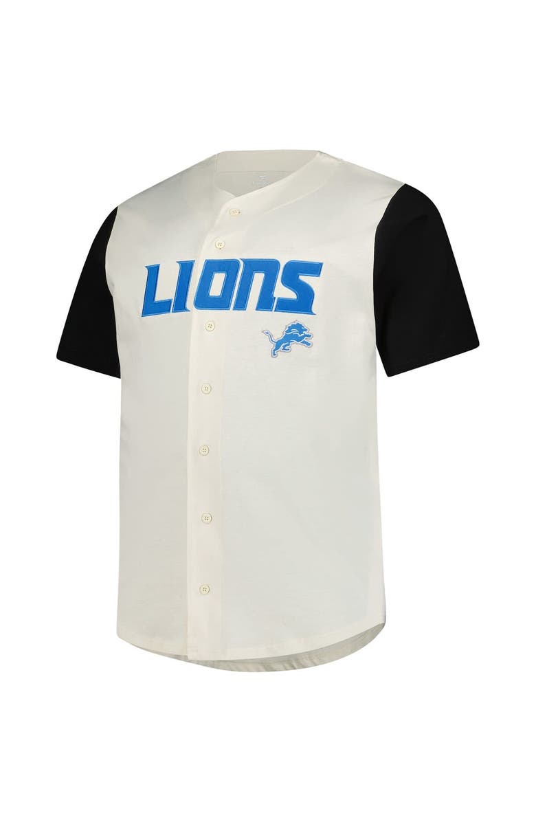 FANATICS Men's Big & Tall Fanatics  Cream Detroit Lions Vintage Short Sleeve Button-Down Top, Alternate, color, 