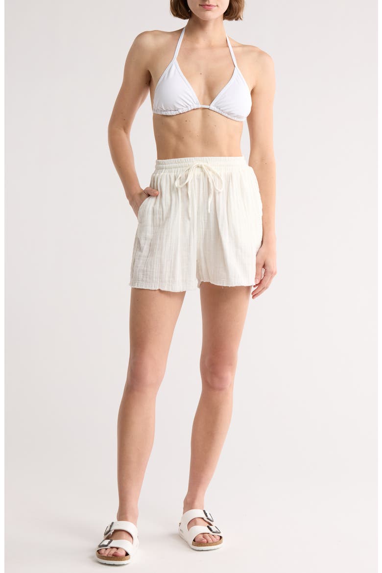 Raw Hem Cotton Cover-Up Shorts, Main, color, WHITE