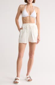 Elan Raw Hem Cotton Cover-Up Shorts