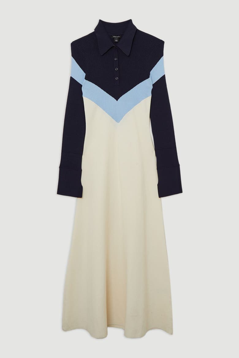 Rib-Knit Polo Top Maxi Dress, Alternate, color, Navy
