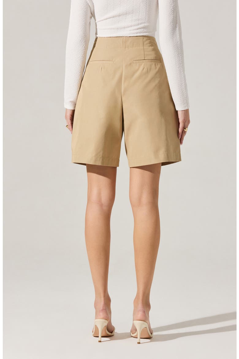 Pleated Cotton Blend Walking Shorts, Alternate, color, TAN