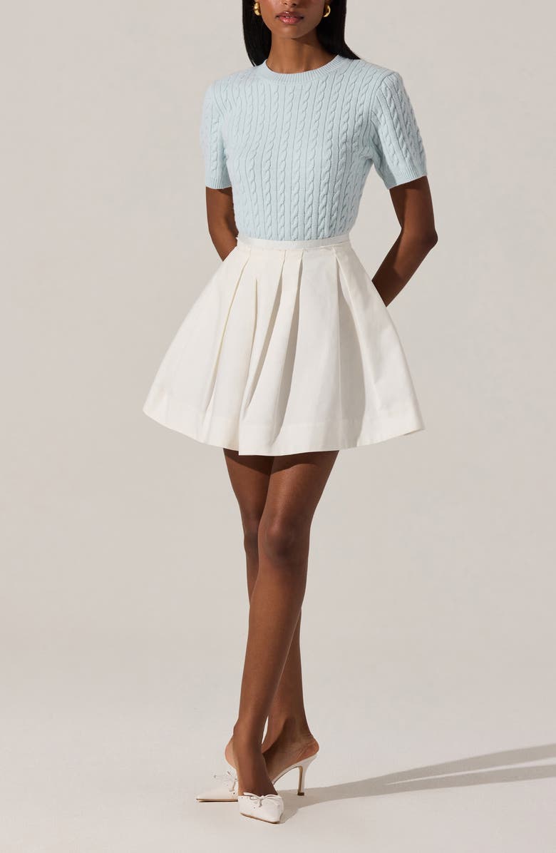 ASTR the Label Iyla Cable Stitch Short Sleeve Cotton Blend Sweater, Alternate, color, 