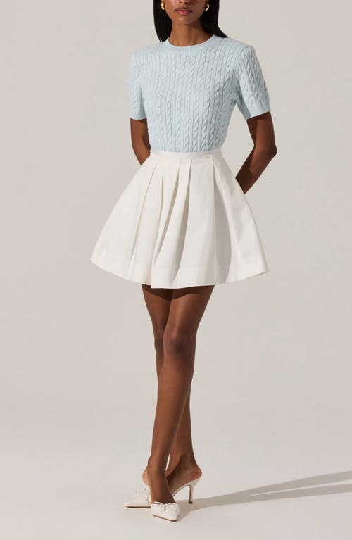 Astr The Label Iyla Cable Stitch Short Sleeve Cotton Blend Sweater In Light Blue