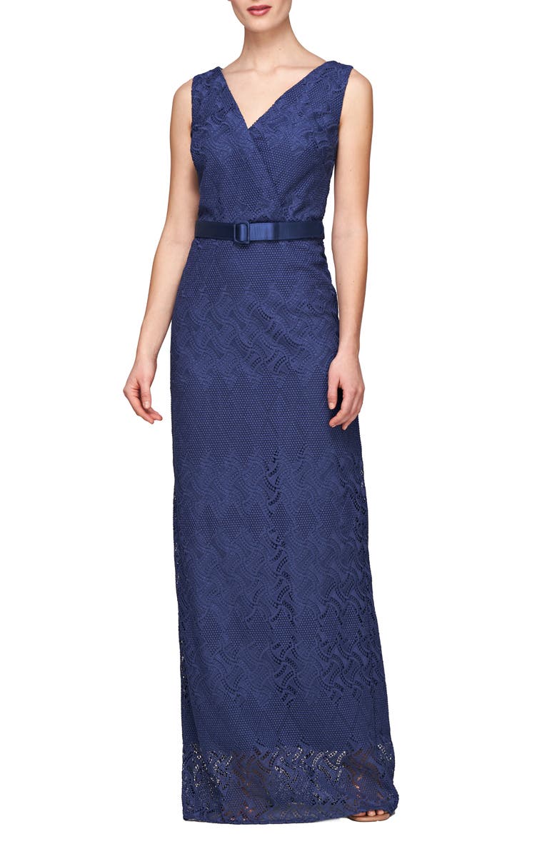 Kay Unger Hendrix Sleeveless Lace Column Gown, Alternate, color,