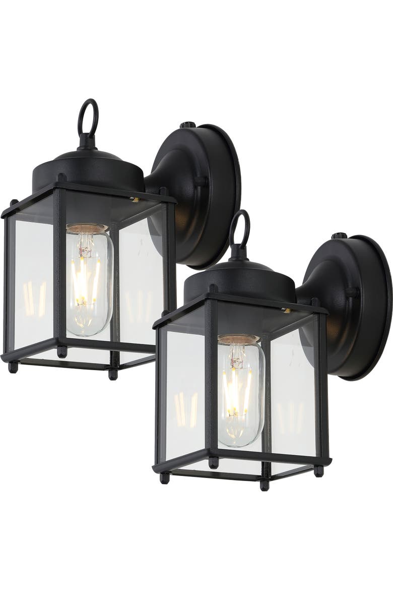 Boston 1-Light Farmhouse Industrial Iron/Glass Outdoor LED Sconce, Main, color, Black/Clear