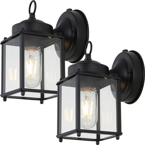 Boston 1-Light Farmhouse Industrial Iron/Glass Outdoor LED Sconce (Set of 2)
