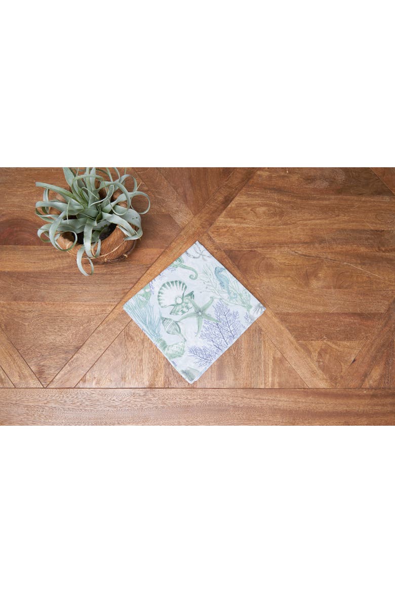 Shoreline Waters Cotton Napkins Set of 6 - Nautical Seahorse & Coral, Alternate, color, Green