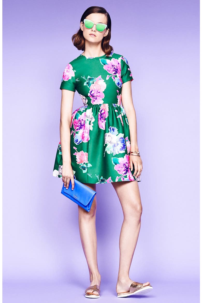 'stelli' floral print fit & flare dress, Alternate, color, LUCKY GREEN