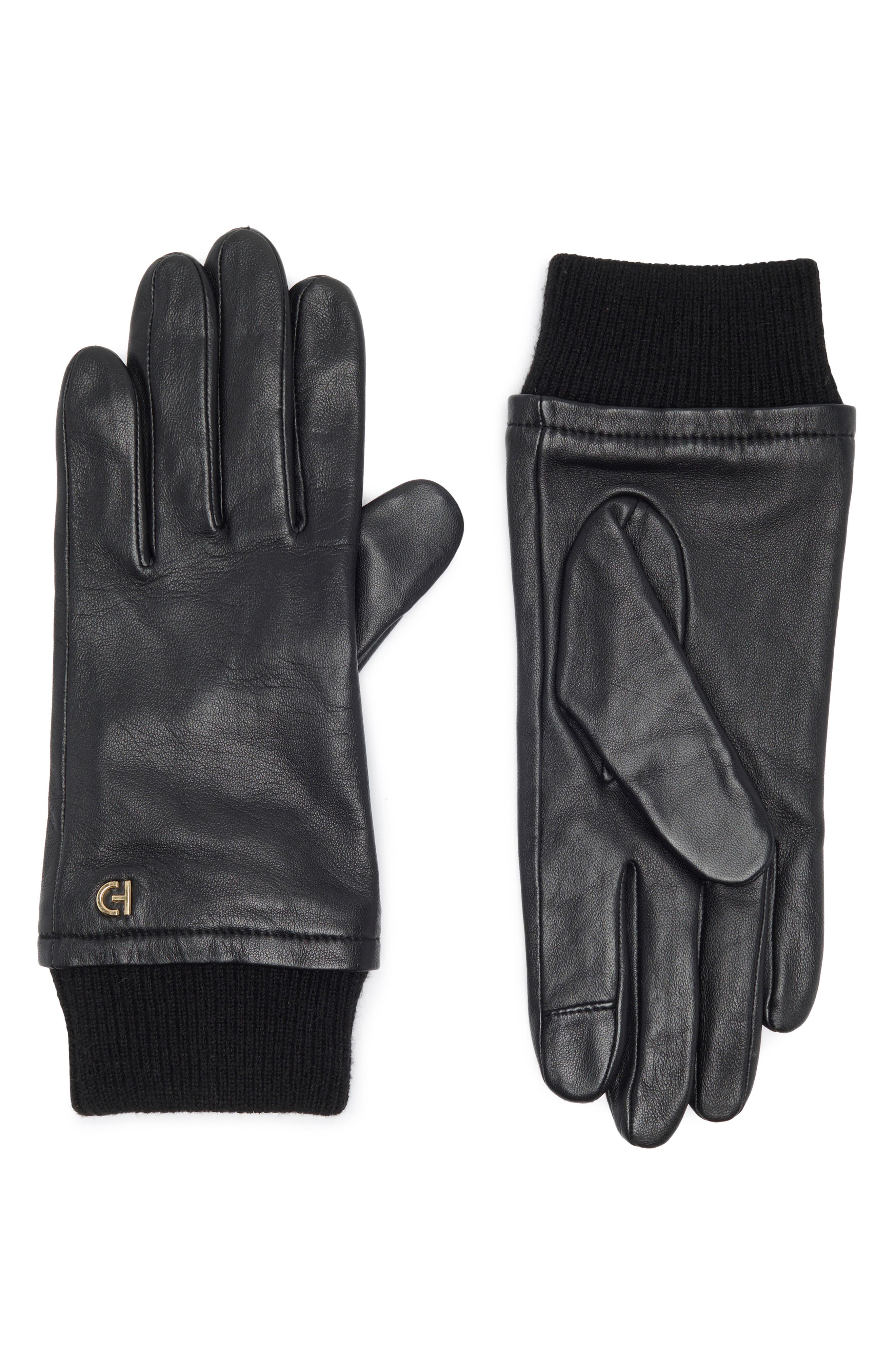 Cole Haan Leather Knit Cuff Gloves