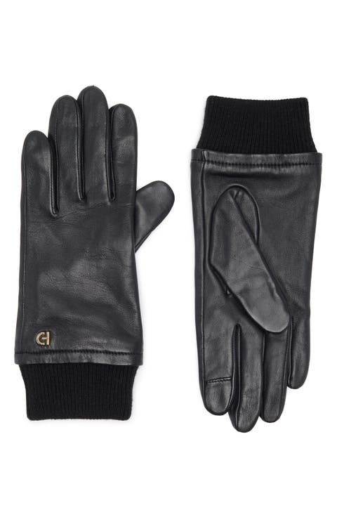 Leather Knit Cuff Gloves