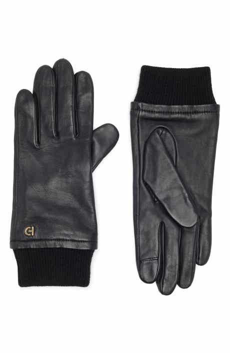 Cole Haan Leather Knit Cuff Gloves