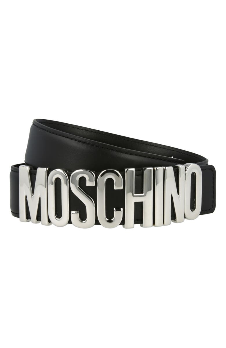 Moschino Thick Leather Logo Belt, Main, color, 