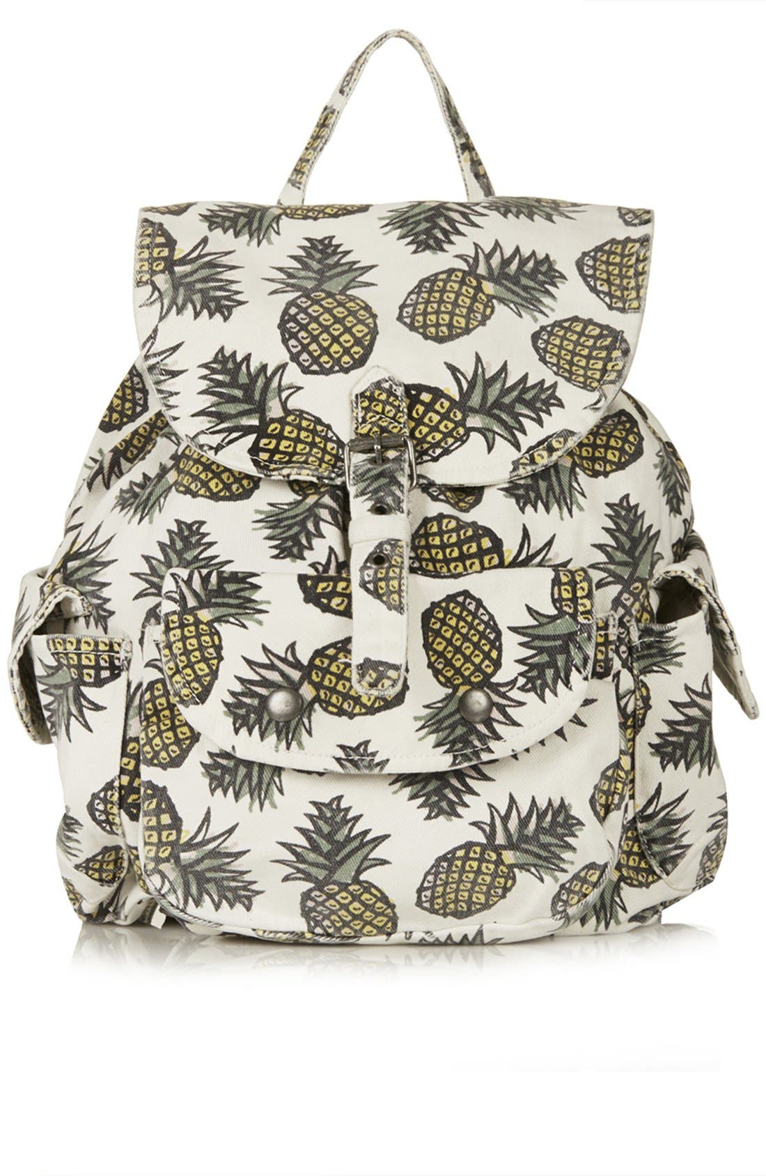 Pineapple Print Denim Backpack, Main, color, YELLOW